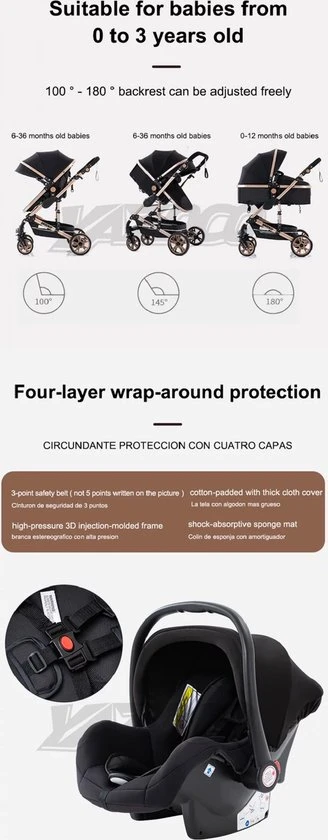 Promo ???? Merkloos Luxe Multi-functionele 3 In 1 Wandelwagen - Babywagen - Kwalitatieve Buggy - Opklapbare Kinderwagen - Licht En Flexibel ???? - Afbeelding 6