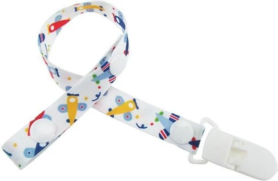 Kopen ✔️ Fopspeenkoord.nl Speenkoord Wit Met Gekleurde Vliegtuigjes | Happy Planes ✔️