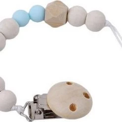 Hete verkoop ???? Tjongeukkie Kralen Fopspeenkoord Met Houten Clip | Speenkoord - Licht Blauw ❤️