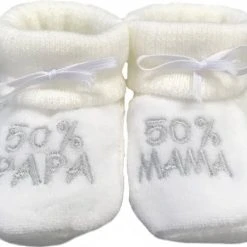 Gloednieuw ❤️ Petit Villain Wit/Grijs 50% Mama 50% Papa Newborn Slofjes ????
