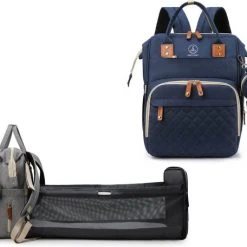 Goedkoop ???? HumpyDumpy Humpy Dumpy Stijlvolle Luiertas Rugzak (Blauw) Met Uitschuifbaar Verschoon/ Slaap Bedje. Incl. Verschoon Matje, USB Poort & Buggy Straps ????