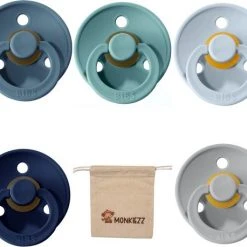 Begroting ???? BIBS/Monkiezz Bibs Fopspeen | Met Monkiezz Speenzakje - Maat 2 6-18 Maanden - 5 Stuks - Baby Blue -Deep Space - Island Sea - Cloud - Petrol ????