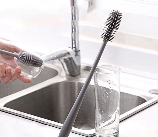 Beste Pirce ???? Merkloos Siliconen Flessenborstel - Om Lange En Smalle Flessen En Glazen Te Reinigen - Flessenreiniger - Babyfles Schoonmaakborstel - Flesvoedingsaccessoires - 32CM - Zwart/Grijs ???? - Afbeelding 6