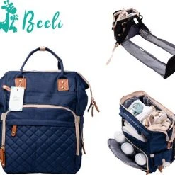 Beste Pirce ❤️ Beeli - Luiertas Rugzak Met Verschoonmatje - Verzorgingstas - Baby - 25L Inhoud - Met Flessenwarmhouder & Verschoonbedje - Donker Blauw ????