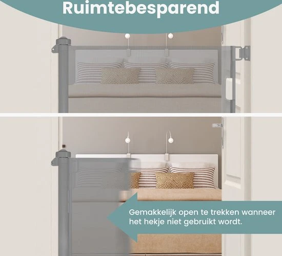 Top 10 ???? L.O.B. GOODS Luxe Oprolbaar Traphekje Grijs - Kinderhekje Voor Baby - Hondenhek - Veiligheidshek - Huisdieren - Oprolbaar Deurhekje - 86x150 Cm ???? - Afbeelding 2