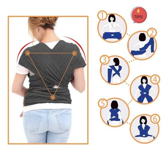 Kopen ???? MinaPark Products Ergonomische Rekbare Baby Draagdoek Van Katoen Om Te Knopen -Licht Grijs - Babywrap - Draagdoeken - Babydrager - Buikdrager Rugdrager Heupdrager - Baby Sling Baby Carrier Draagzak - Baby Wrap Sling - Draagdoek Handleiding - Gratis Slabbetje ???? - Afbeelding 6