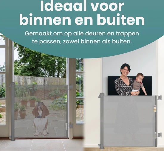 Top 10 ???? L.O.B. GOODS Luxe Oprolbaar Traphekje Grijs - Kinderhekje Voor Baby - Hondenhek - Veiligheidshek - Huisdieren - Oprolbaar Deurhekje - 86x150 Cm ???? - Afbeelding 4