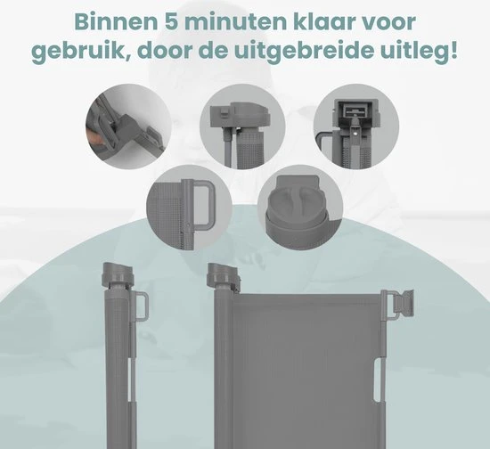 Top 10 ???? L.O.B. GOODS Luxe Oprolbaar Traphekje Grijs - Kinderhekje Voor Baby - Hondenhek - Veiligheidshek - Huisdieren - Oprolbaar Deurhekje - 86x150 Cm ???? - Afbeelding 6