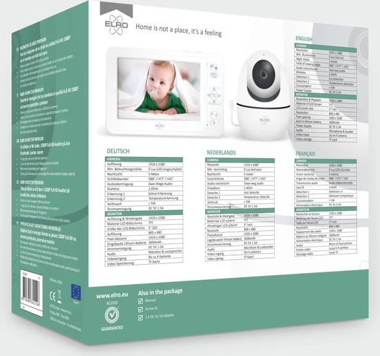 Goedkoopste ???? ELRO BC2000 Babyfoon Premium - Met 12,7 Cm Monitor Full HD - Pan/Tilt Camera ???? - Afbeelding 6