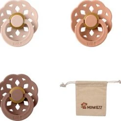 Begroting ⭐ Merkloos BIBS Boheme Fopspeen Set | Maat 1 0-6 Maanden | Set 3 Stuks + MONKIEZZ Speenzakje | Blush, Peach, Woodchuck ????