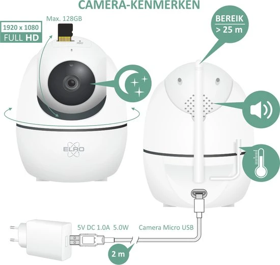 Goedkoopste ???? ELRO BC2000 Babyfoon Premium - Met 12,7 Cm Monitor Full HD - Pan/Tilt Camera ???? - Afbeelding 4