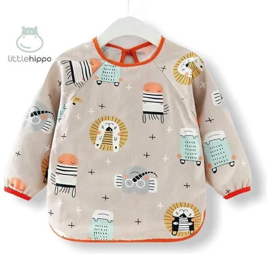 Goedkoopste ???? Kinderschort 'Zoo' Lange Mouwen - Slab Met Mouwen - Slabbetje Little Hippo - Waterafstotend - Knutselen - Kliederschort - 12-36 Maanden ????