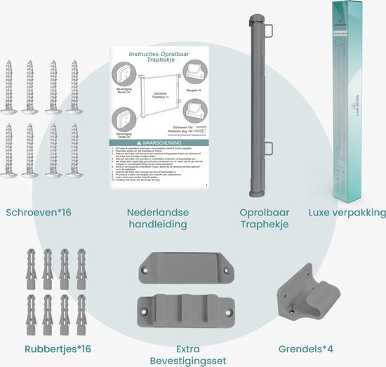 Top 10 ???? L.O.B. GOODS Luxe Oprolbaar Traphekje Grijs - Kinderhekje Voor Baby - Hondenhek - Veiligheidshek - Huisdieren - Oprolbaar Deurhekje - 86x150 Cm ???? - Afbeelding 9
