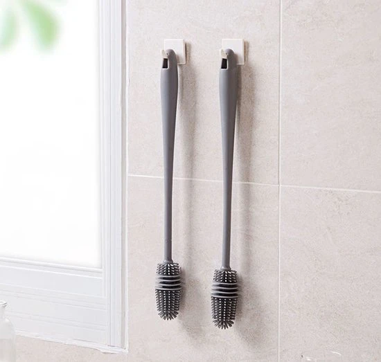 Beste Pirce ???? Merkloos Siliconen Flessenborstel - Om Lange En Smalle Flessen En Glazen Te Reinigen - Flessenreiniger - Babyfles Schoonmaakborstel - Flesvoedingsaccessoires - 32CM - Zwart/Grijs ???? - Afbeelding 4