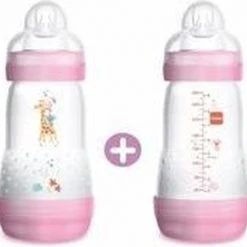 Promo ???? MAM 2x 260ml ANTI-COLIC ZUIGFLES Speen Vanaf 0 Jaar Roze ❤️