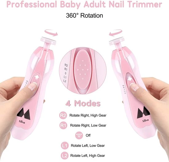 Gloednieuw ???? Allsa Baby Nagelvijl - Elektrische Nagelvijl - Ook Voor Volwassenen - LED Licht - Baby Cadeau - Roze ???? - Afbeelding 5