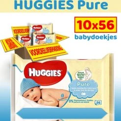 Hete verkoop ???? Huggies Billendoekjes Pure 99% Water - Voordeelverpakking 10x56 = 560 Doekjes ????