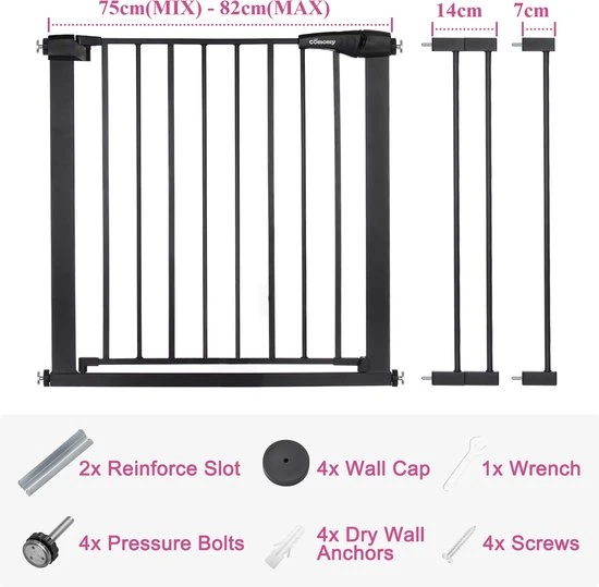 Goedkoop ???? Comomy Traphekje - Traphek Zonder Boren- 75-103cm Veiligheidshek - Veiligheidshekje - Voor Baby S, Kinderen, Peuters & Huisdieren - Zwart ???? - Afbeelding 7