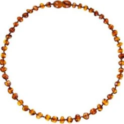 Hete verkoop ⭐ Amberos Barnsteen Kinderketting - Pijnstillend - Babyketting - Amber - Ketting - Natuurlijke Baltische Barnsteen - Ambersteen - Pijnstillende Werking Voor Doorkomende Tandjes - Baby - Peuter - Kraamcadeau - Baby Cadeau - 32 Cm - Cognac ❤️