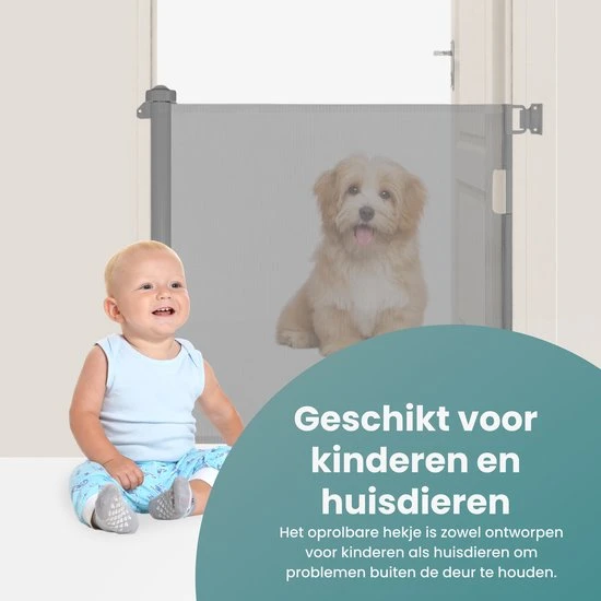 Top 10 ???? L.O.B. GOODS Luxe Oprolbaar Traphekje Grijs - Kinderhekje Voor Baby - Hondenhek - Veiligheidshek - Huisdieren - Oprolbaar Deurhekje - 86x150 Cm ???? - Afbeelding 7