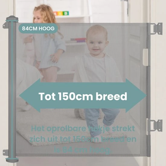 Top 10 ???? L.O.B. GOODS Luxe Oprolbaar Traphekje Grijs - Kinderhekje Voor Baby - Hondenhek - Veiligheidshek - Huisdieren - Oprolbaar Deurhekje - 86x150 Cm ???? - Afbeelding 8