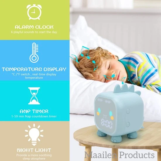 Hete verkoop ???? Merkloos Dino Slaaptrainer - Kinderwekker - Dino - Nachtlampje - Inclusief Handleiding - USB-oplaadbaar - Draadloos - Roze ???? - Afbeelding 4