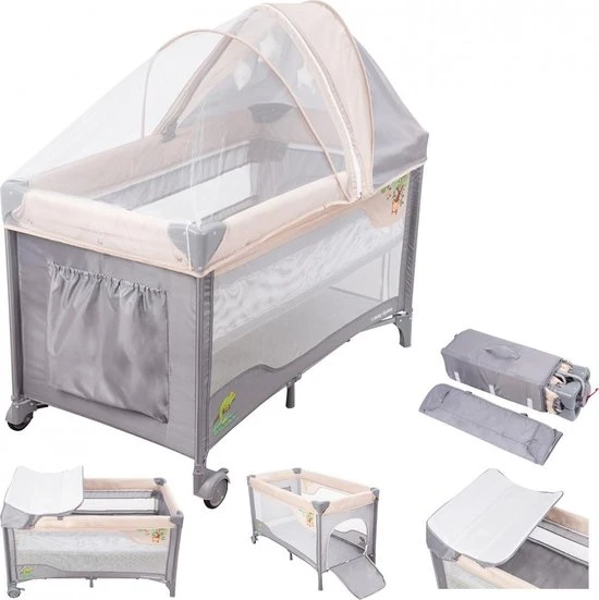 Korting ???? Moby-System Moby System Campingbedje - Reisbedje Baby - Met Matras Commode Bodemverhoger En Klamboe - Inklapbare Box ????