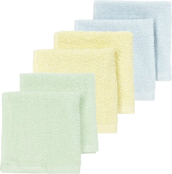 Coupon ⌛ Meyco 6-pack Spuugdoekjes Badstof - 30x30 Cm - Soft Mint/Soft Yellow/Light Blue ✔️