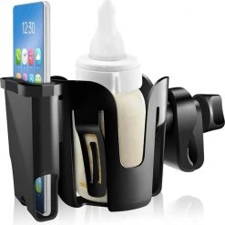 Goedkoop ???? BOTC 2 In 1 Bekerhouders & Telefoonhouder - Cup Organizer Voor Kinderwagen, Fiets, Rolstoel, Walker - Zwart ????