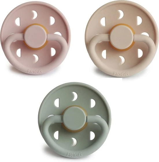 Nieuw ???? FRIGG Moon Fopspeen Natuurrubber - Blush, Croissant, Sage - Maat 2 - Leeftijd 6 Tot 18 Maanden ????