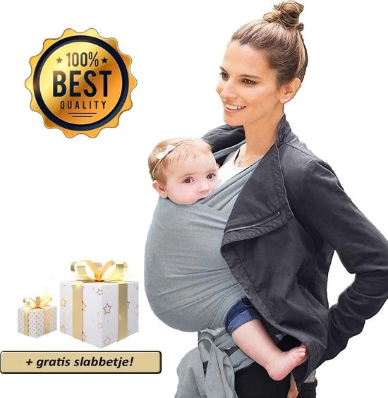 Kopen ???? MinaPark Products Ergonomische Rekbare Baby Draagdoek Van Katoen Om Te Knopen -Licht Grijs - Babywrap - Draagdoeken - Babydrager - Buikdrager Rugdrager Heupdrager - Baby Sling Baby Carrier Draagzak - Baby Wrap Sling - Draagdoek Handleiding - Gratis Slabbetje ????