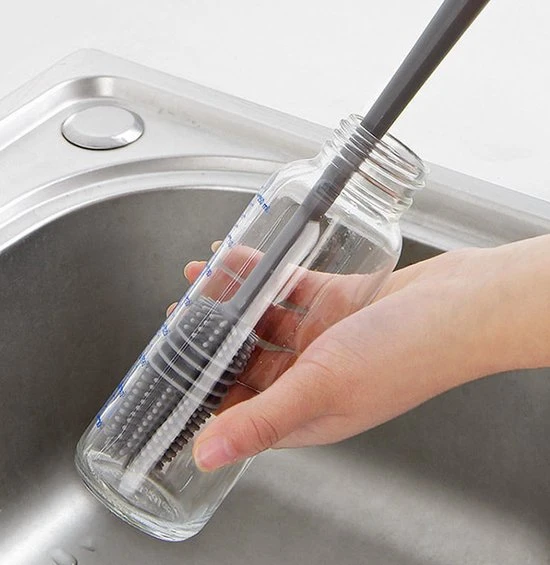 Beste Pirce ???? Merkloos Siliconen Flessenborstel - Om Lange En Smalle Flessen En Glazen Te Reinigen - Flessenreiniger - Babyfles Schoonmaakborstel - Flesvoedingsaccessoires - 32CM - Zwart/Grijs ???? - Afbeelding 2