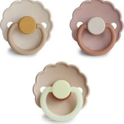 Begroting ⌛ Frigg Fopspeen Natuurrubber | Maat 1 | Leeftijd 0-6 Maanden | Daisy Chamomile, Biscuit, Croissant Night | Set Van 3 ????