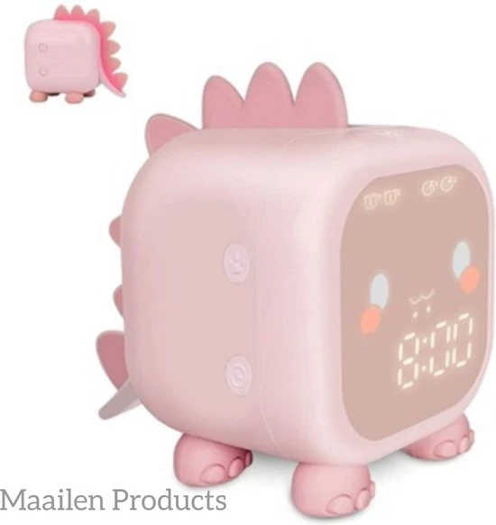 Hete verkoop ???? Merkloos Dino Slaaptrainer - Kinderwekker - Dino - Nachtlampje - Inclusief Handleiding - USB-oplaadbaar - Draadloos - Roze ????
