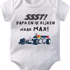 Goedkoopste ⭐ Hospitrix Baby Rompertje Met Tekst "SSST! Papa En Ik Kijken Naar MAX - Maat S 50/56 - Go Max - Korte Mouw - Cadeau - Zwangerschap - Aankondiging - Verstappen - Romper ????