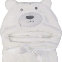 Promo ⌛ Merkloos Witte Beer Baby Badcape Met Capuchon - Wikkeldeken - Fleece Deken - Kraamcadeau ????