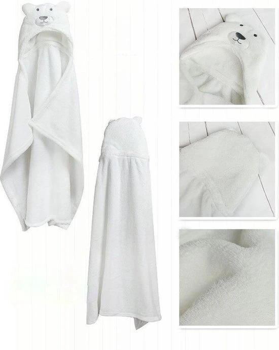 Promo β Merkloos Witte Beer Baby Badcape Met Capuchon - Wikkeldeken - Fleece Deken - Kraamcadeau ???? - Afbeelding 5