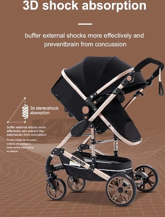 Promo ???? Merkloos Luxe Multi-functionele 3 In 1 Wandelwagen - Babywagen - Kwalitatieve Buggy - Opklapbare Kinderwagen - Licht En Flexibel ???? - Afbeelding 7