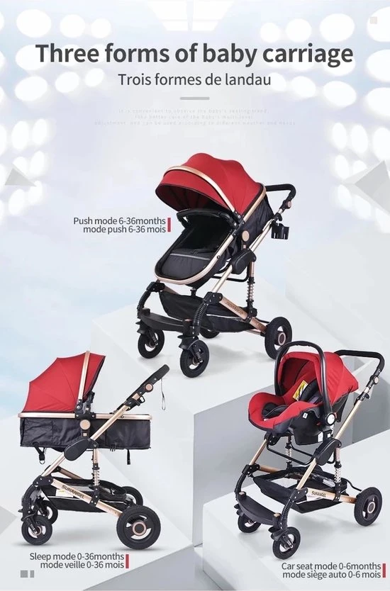 Promo ???? Merkloos Luxe Multi-functionele 3 In 1 Wandelwagen - Babywagen - Kwalitatieve Buggy - Opklapbare Kinderwagen - Licht En Flexibel ???? - Afbeelding 8